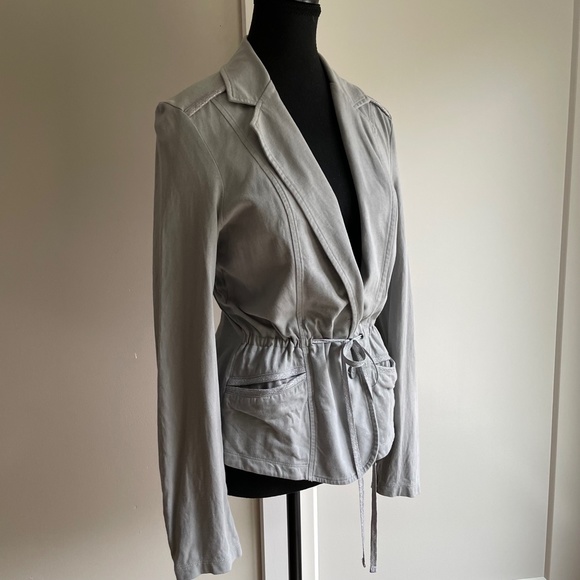 Sandwich Fitted Cinched Waist Grey Cotton  Blazer with Silver Trim - Picture 12 of 14